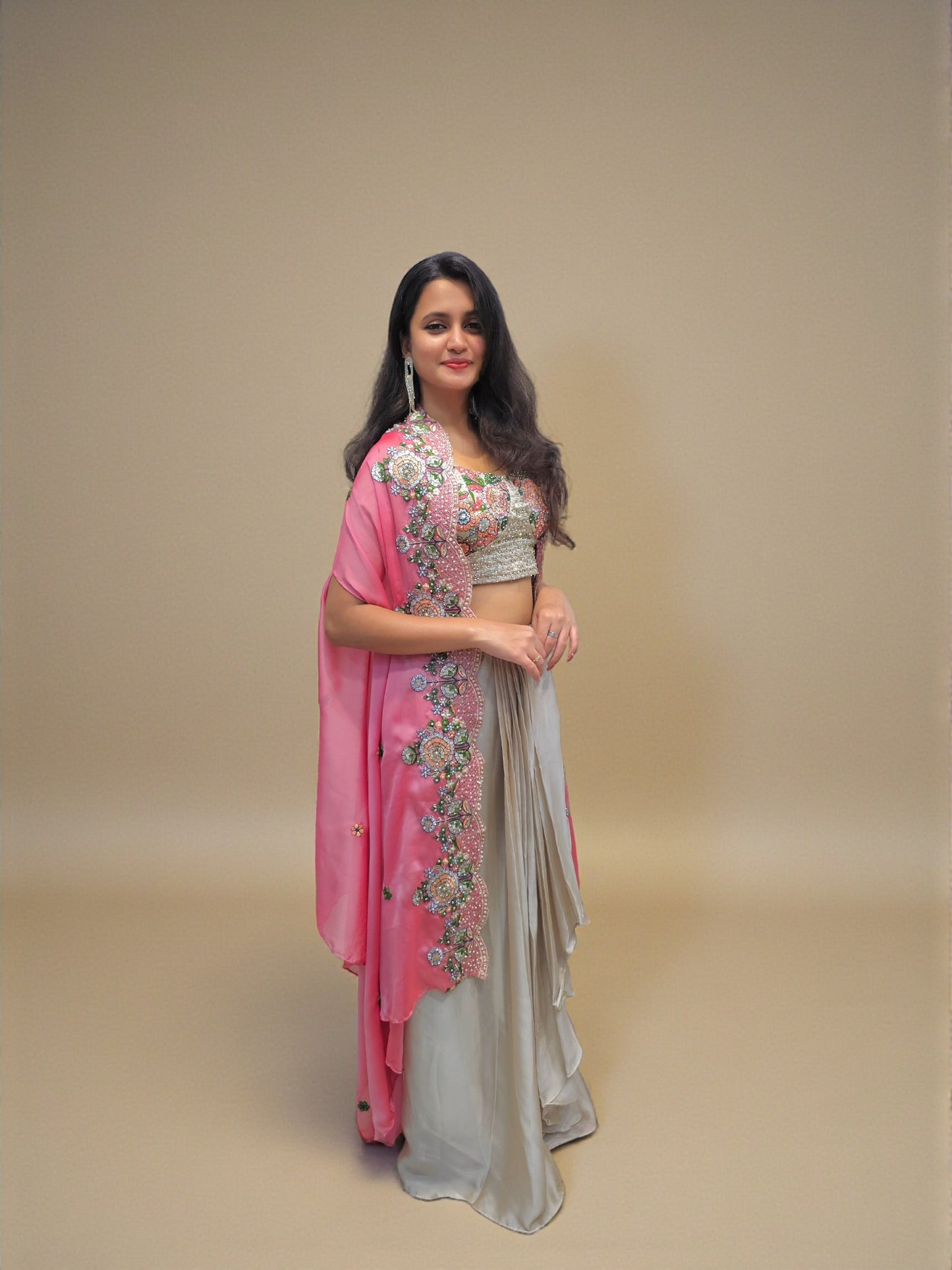 Designer crop top dhoti skirt with embroidered shrug for weddings