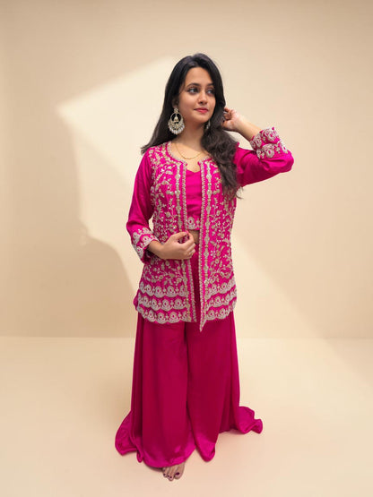 Embroidered jacket style palazzo set ethnic wear