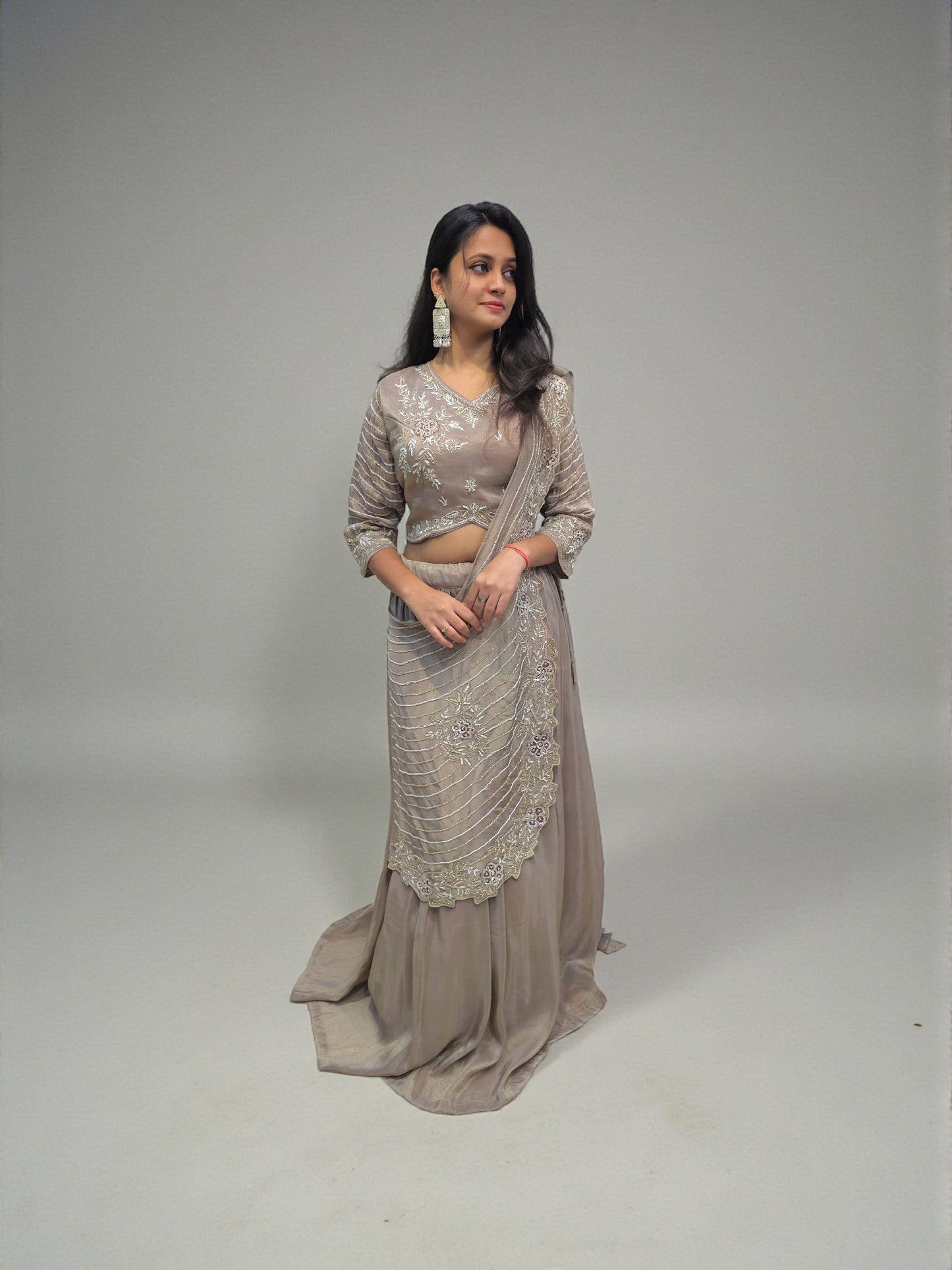 Elegant ethnic wear crop top lehenga in champagne colour