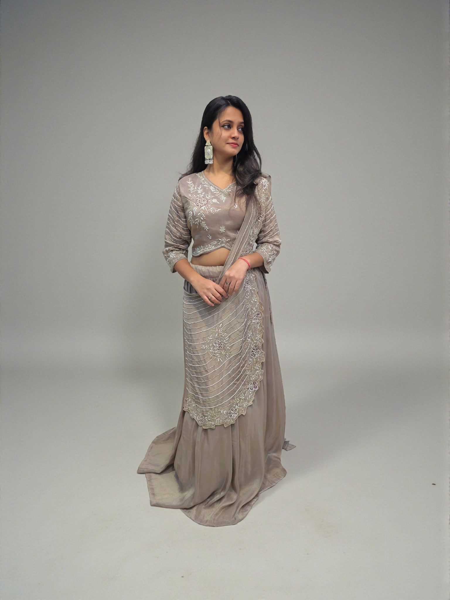 Elegant ethnic wear crop top lehenga in champagne colour