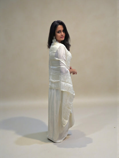 Designer ivory crop top and dhoti skirt outfit for weddings