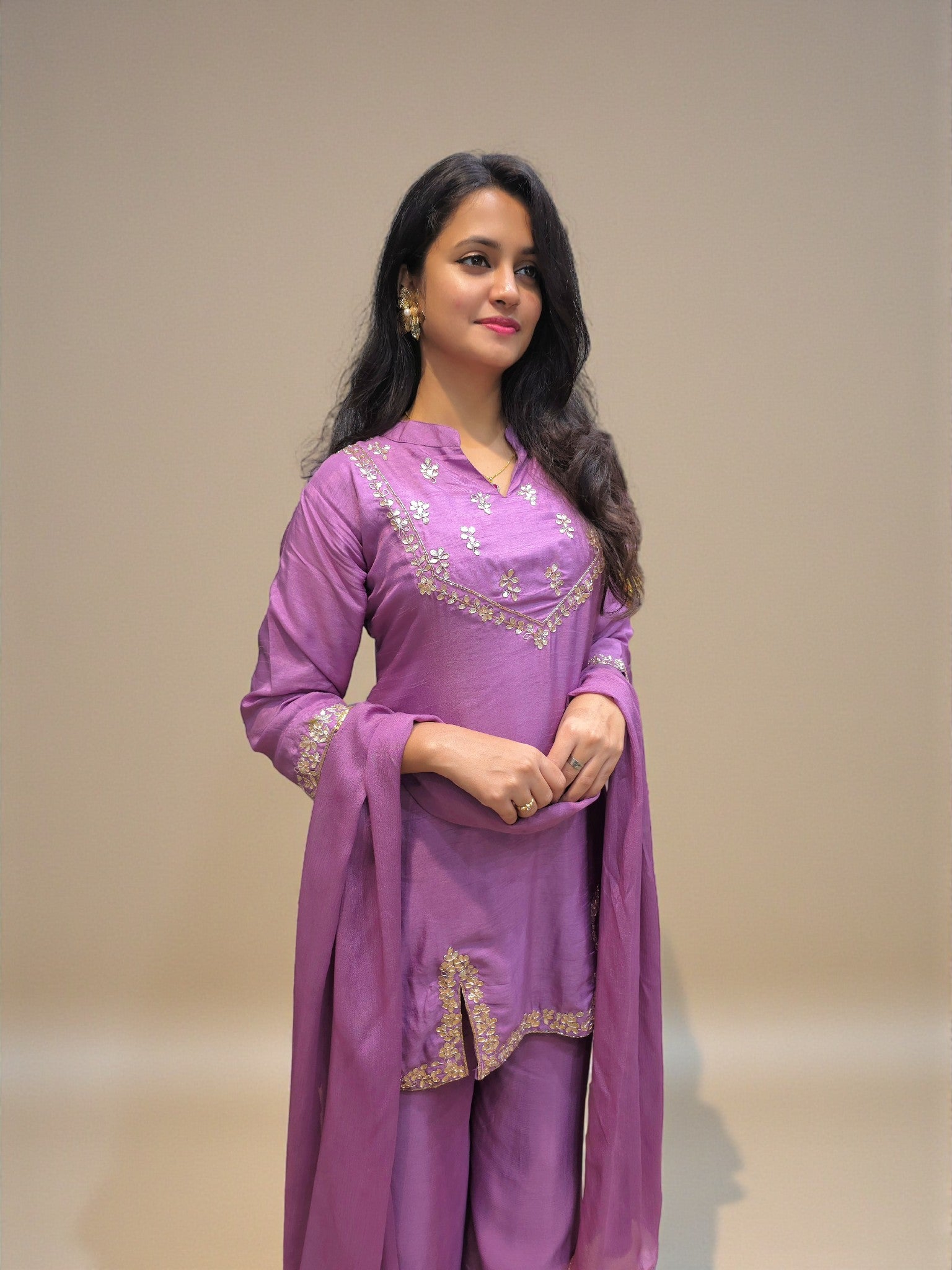 Designer kurta palazzo set featuring intricate gota patti handwork