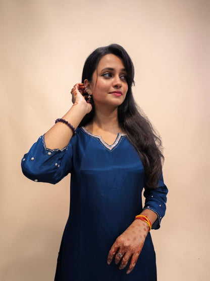 Designer navy blue ethnic cord set with matching pants