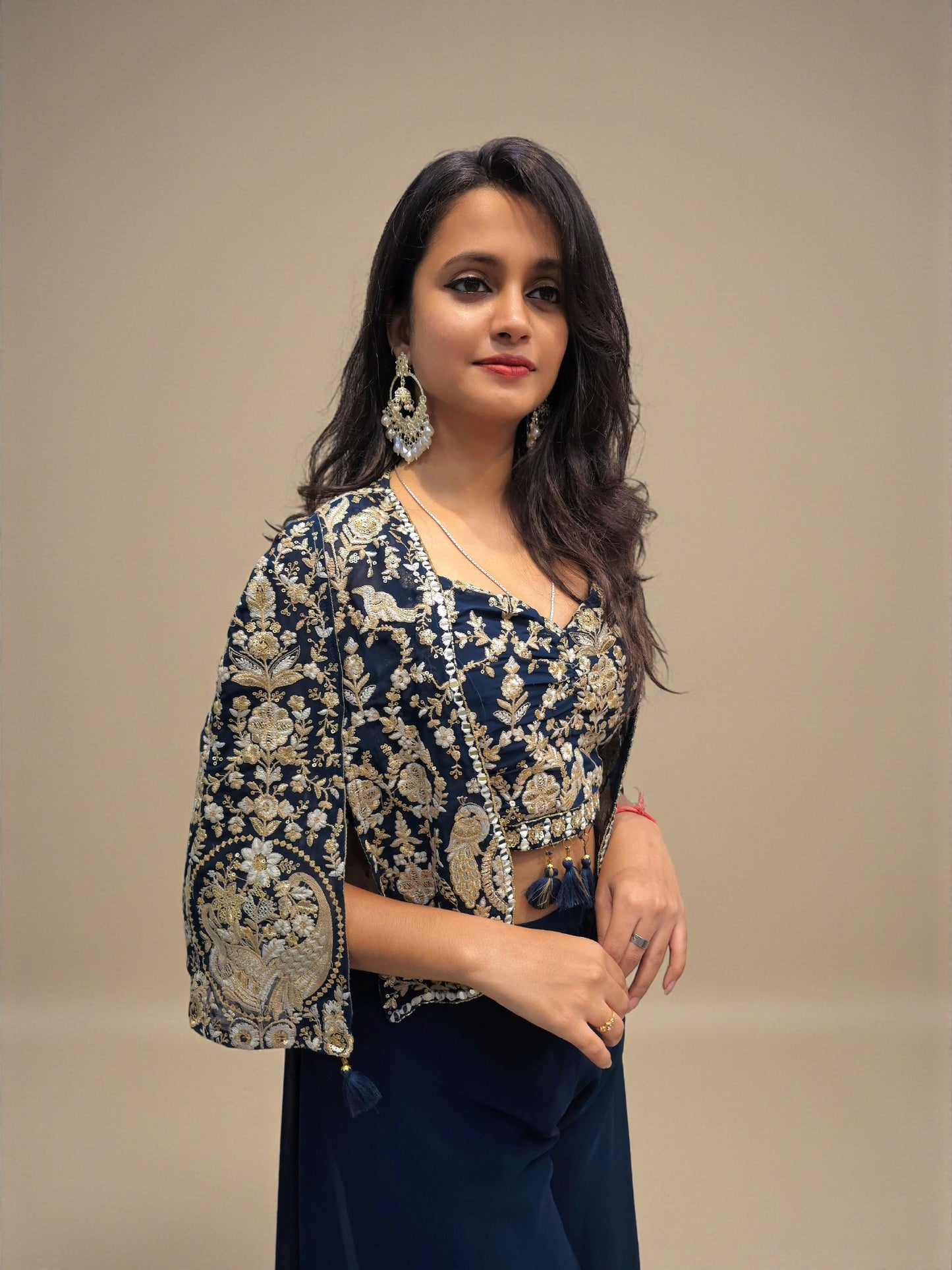 Navy blue crop top palazzo set for wedding and festive wear