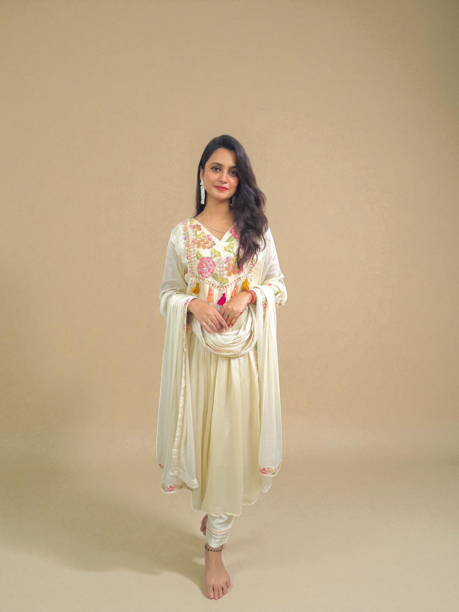 Designer silk kurta set with chiffon dupatta – Ambika Boutique