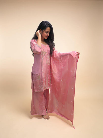 Designer pink embroidered kurta palazzo set