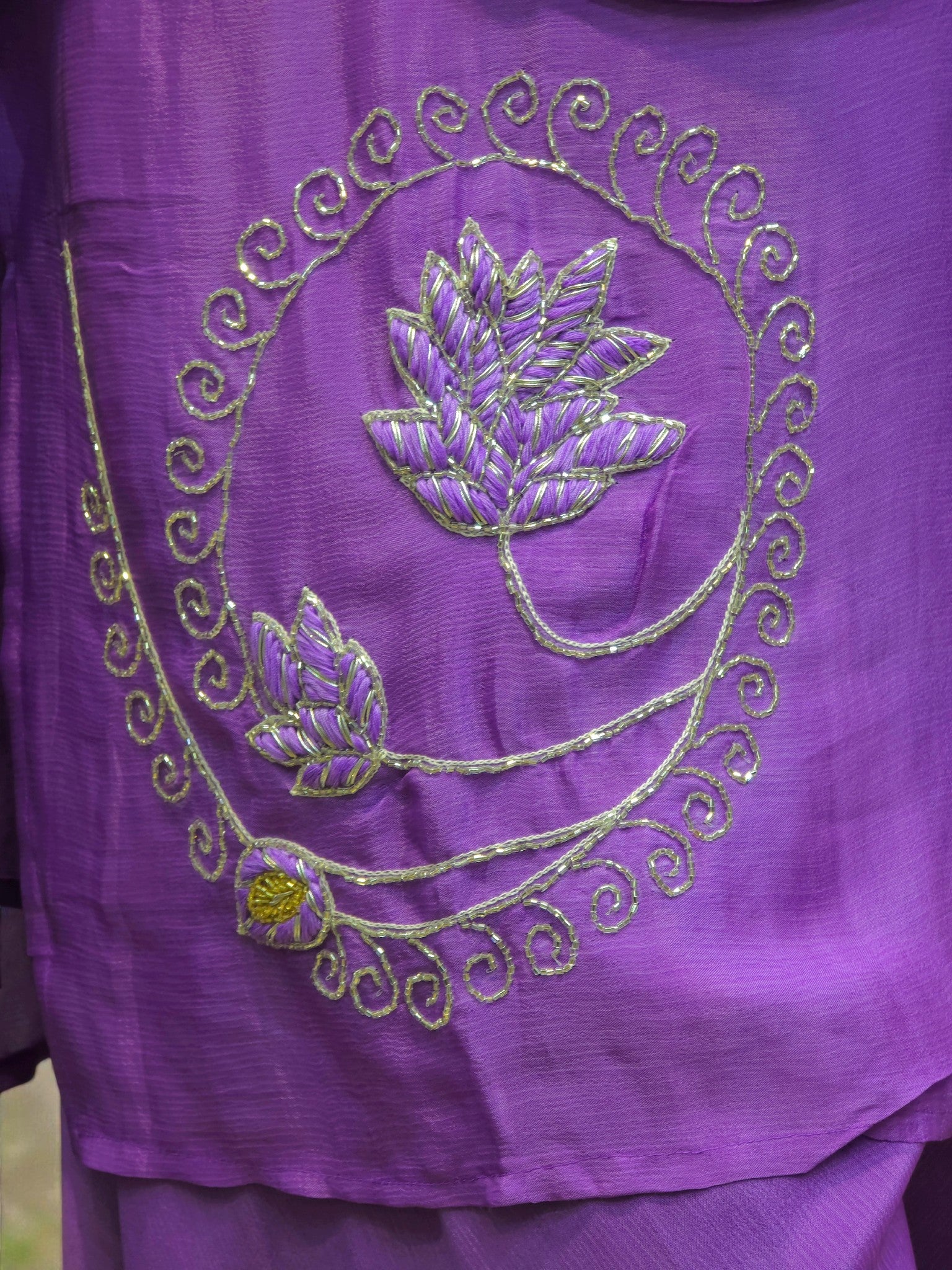 Handcrafted purple chinnon kurta palazzo party outfit