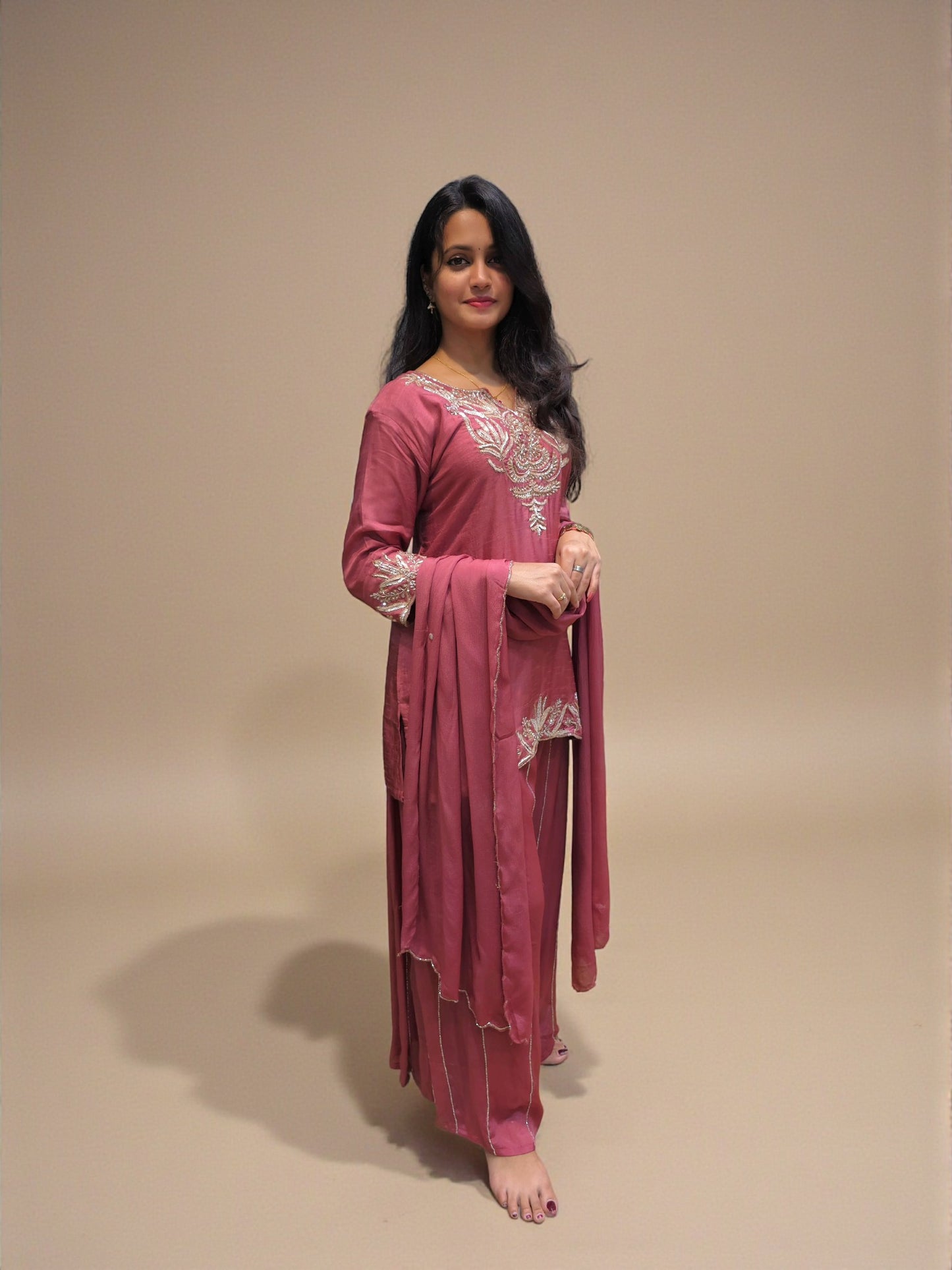 Designer zardozi embroidered kurta palazzo suit for women