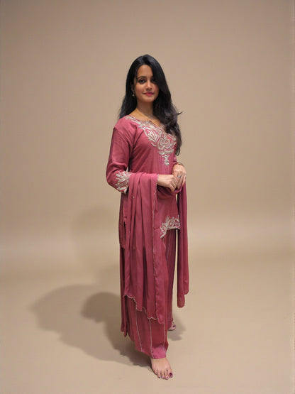 Designer zardozi embroidered kurta palazzo suit for women