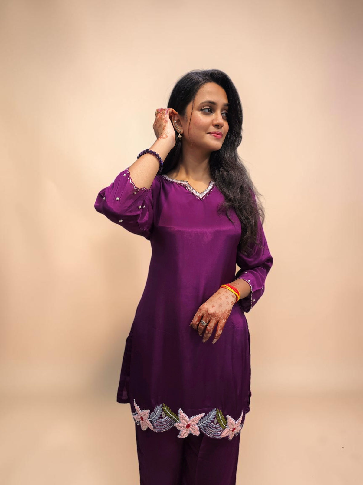 Designer wine purple ethnic cord set with matching pants