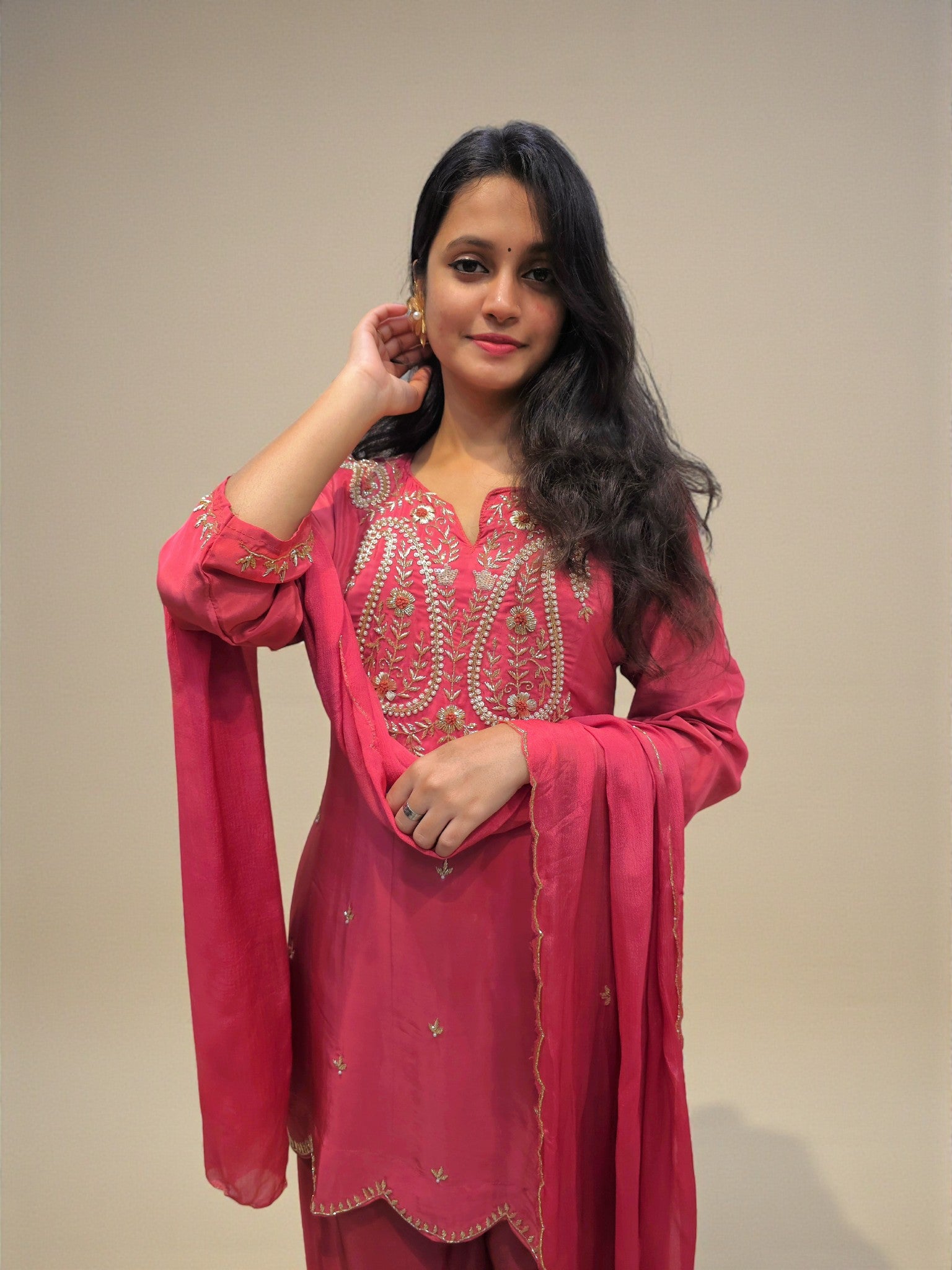 Designer zardozi embroidered kurta palazzo set