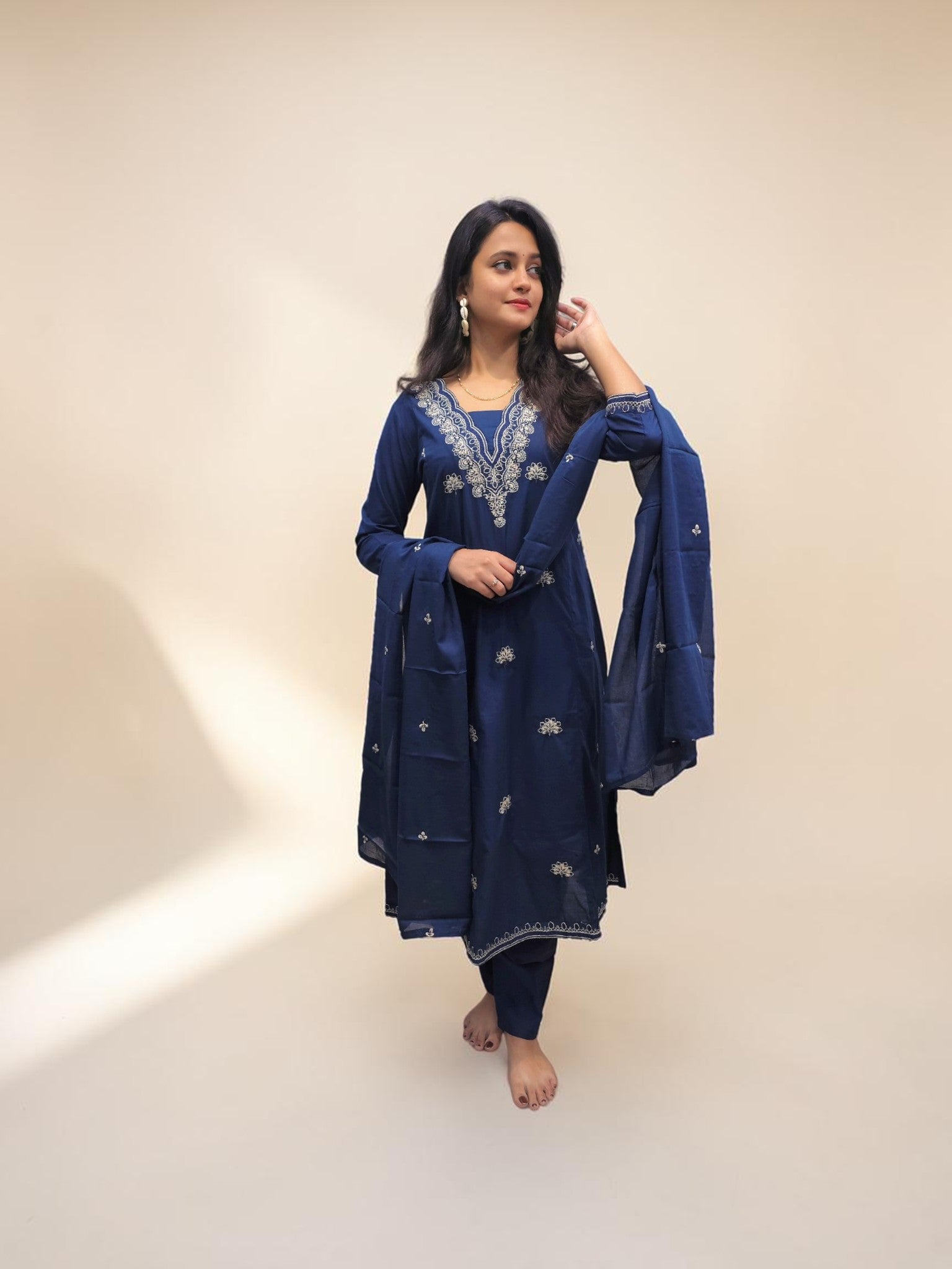 Elegant blue A line kurta set for festive and daily wear