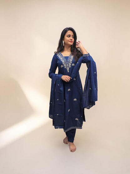 Elegant blue A line kurta set for festive and daily wear
