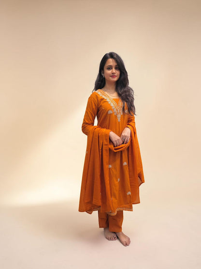 Elegant A line kurta set in orange for festive and daily wear