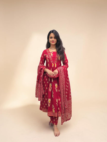 Elegant red A line kurta set for festive and daily wear