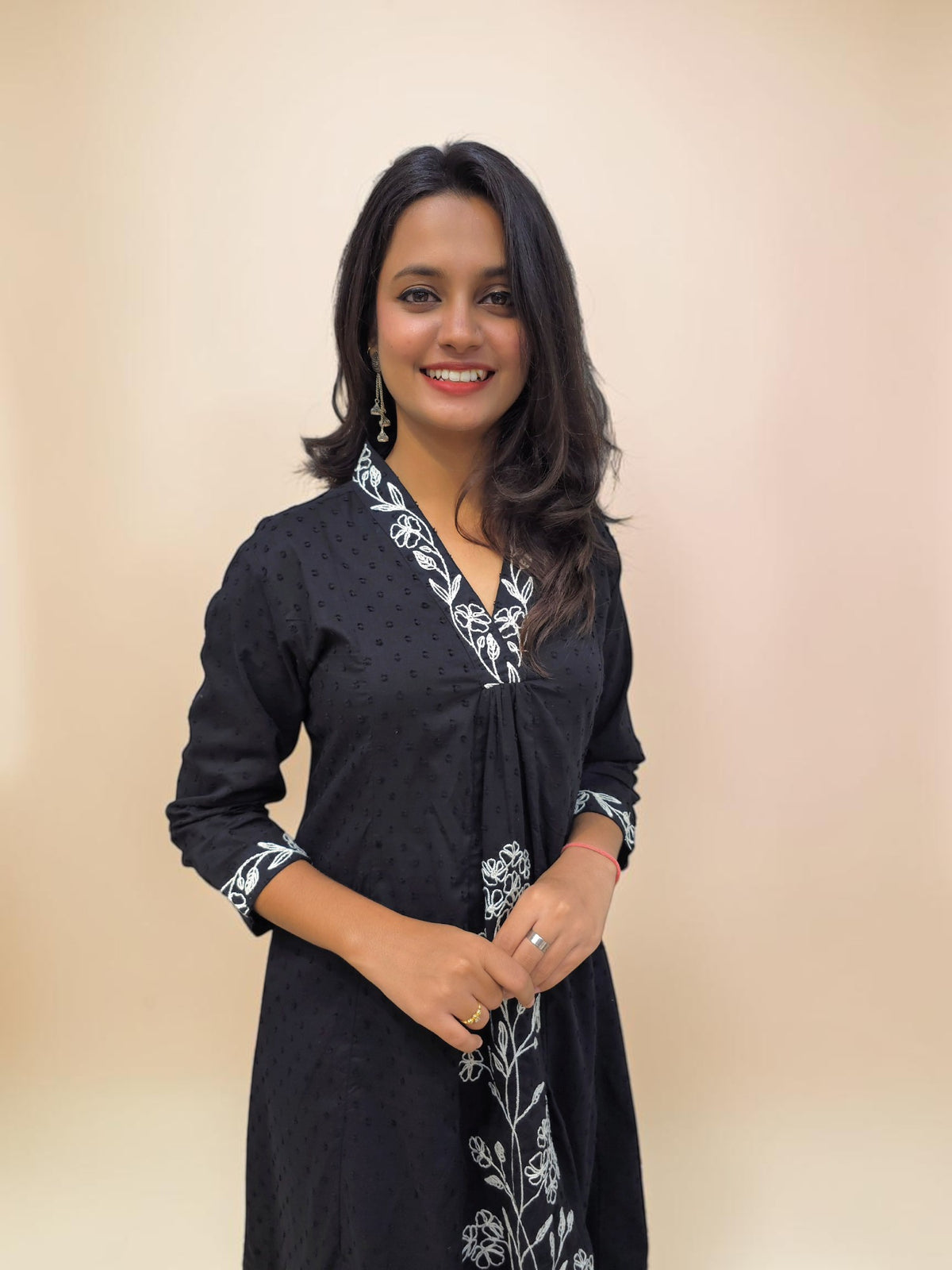 Elegant Black Kurta Pant Set with Hand Embroidery