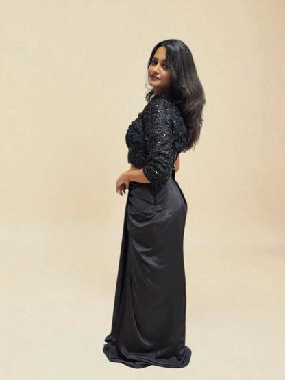 Elegant women’s black party wear Indo-Western dress 