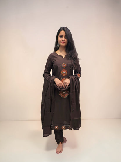 Elegant brown kurta pant set with dupatta ethnic outfit
