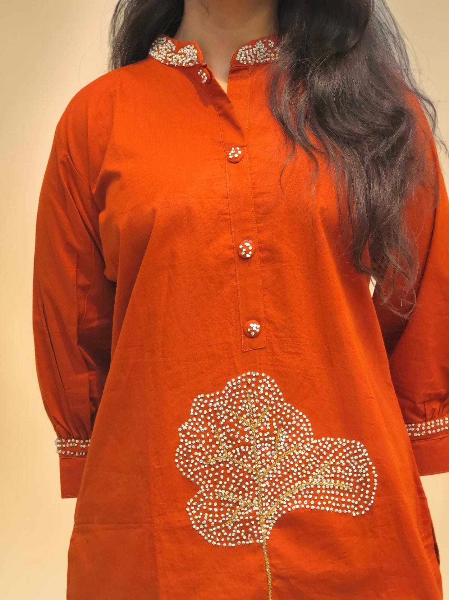 Elegant rust orange cotton ethnic cord set for women