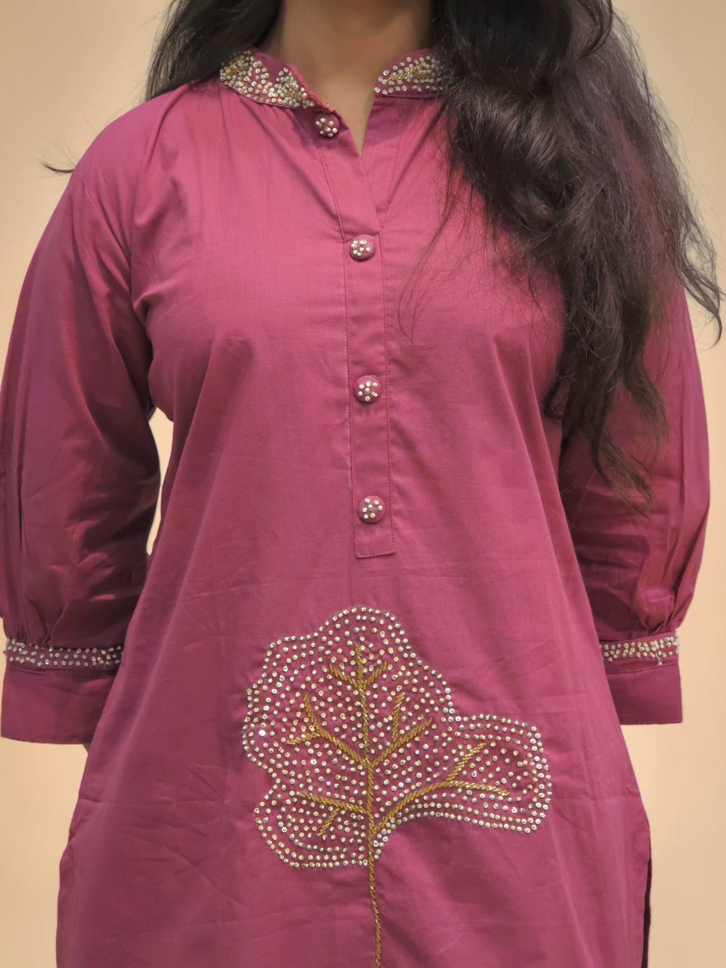Elegant mauve cotton handwork outfit for women