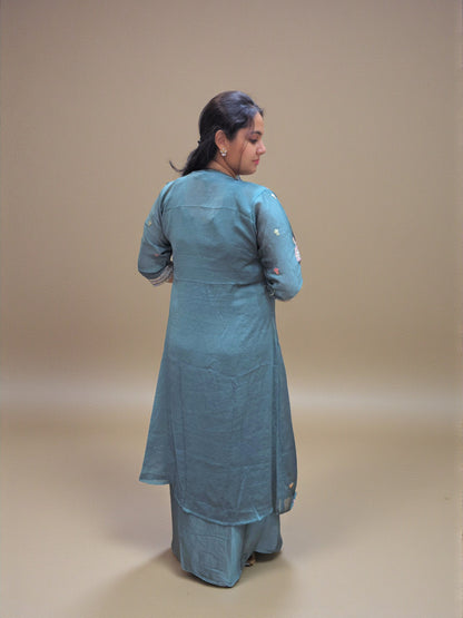 Mehendi and sangeet wear teal crop top set