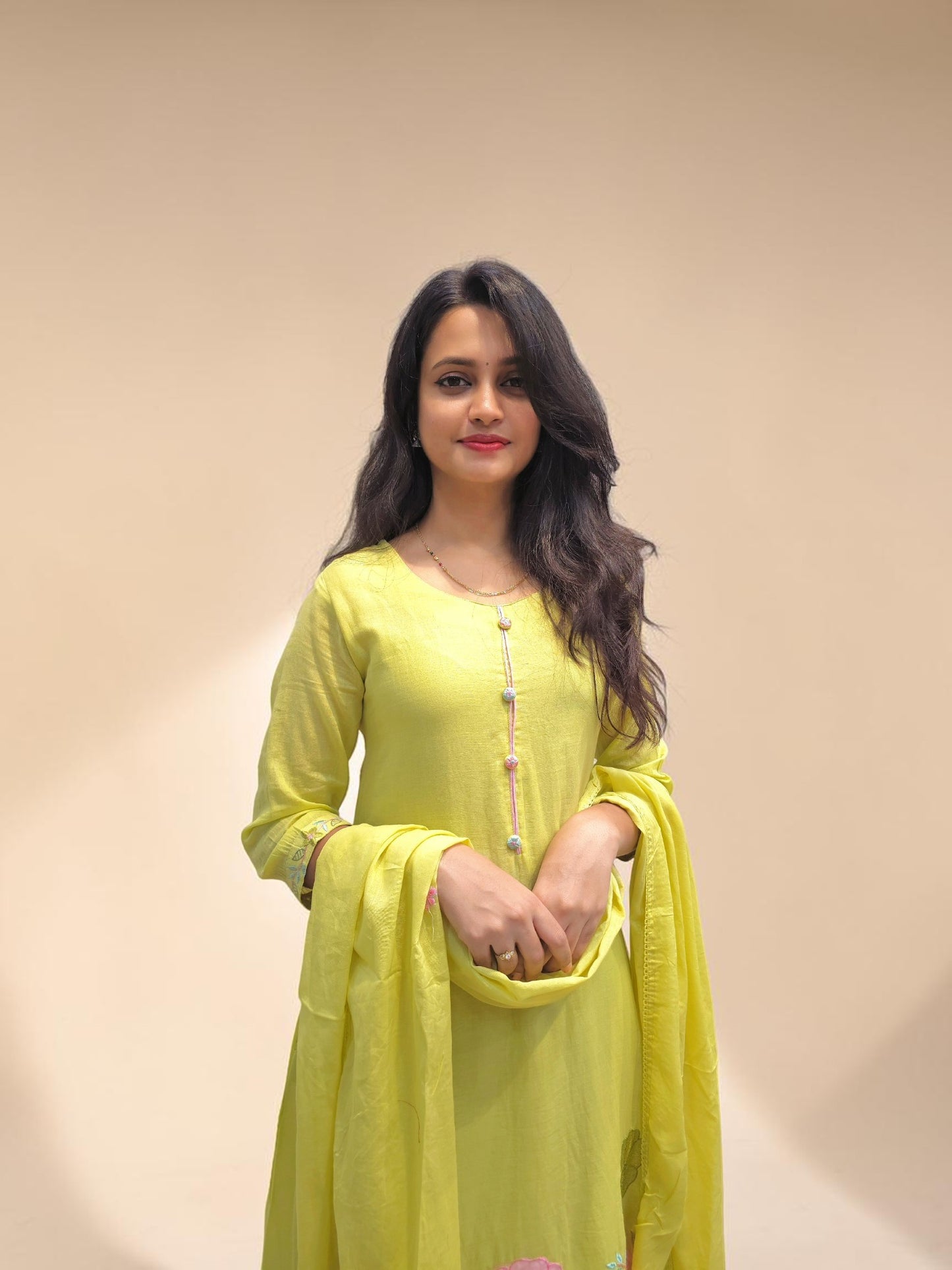 Elegant lemon green ethnic kurta set with dupatta
