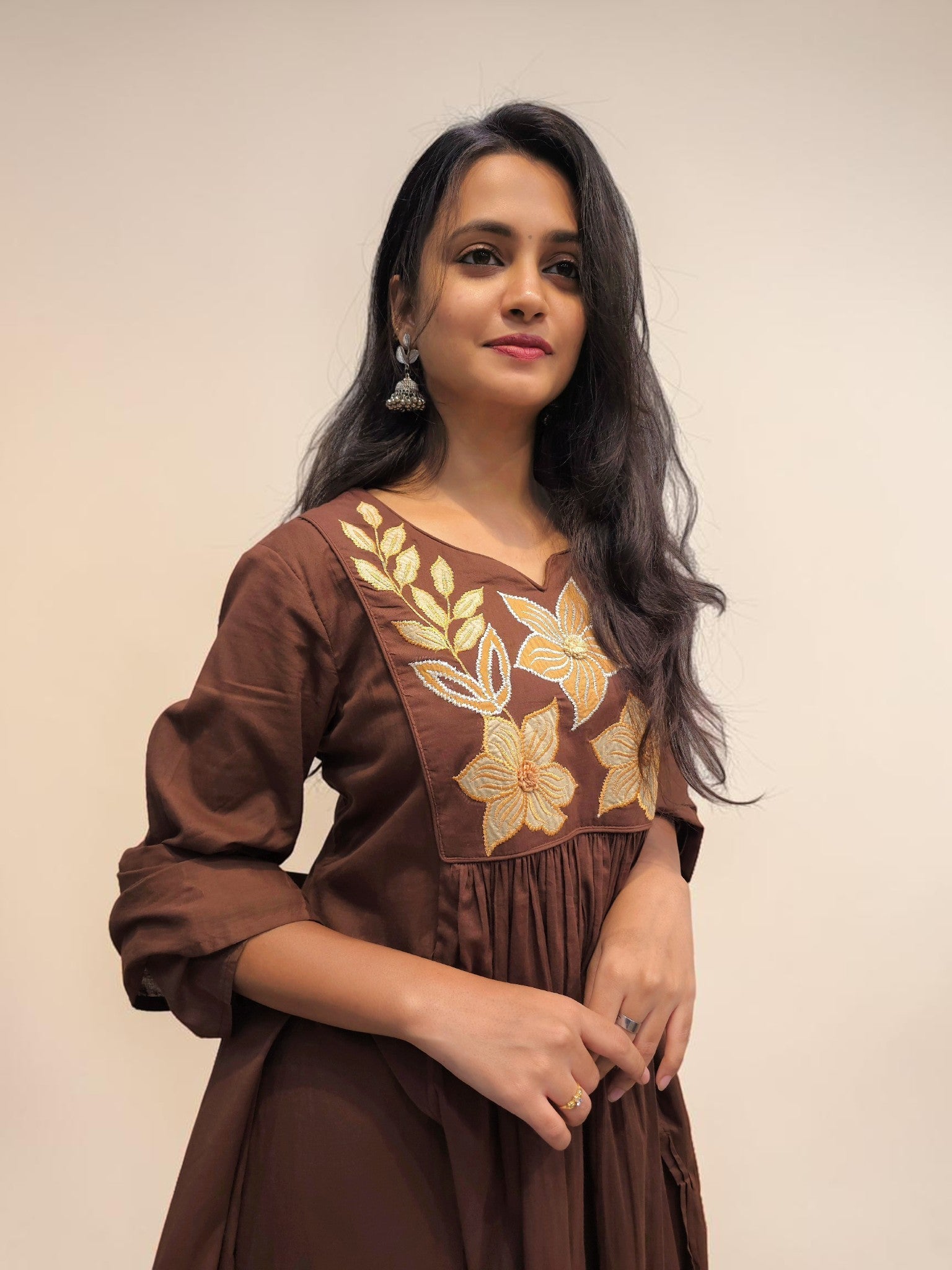Designer Mul Cotton kurta set with handcrafted floral embroidery