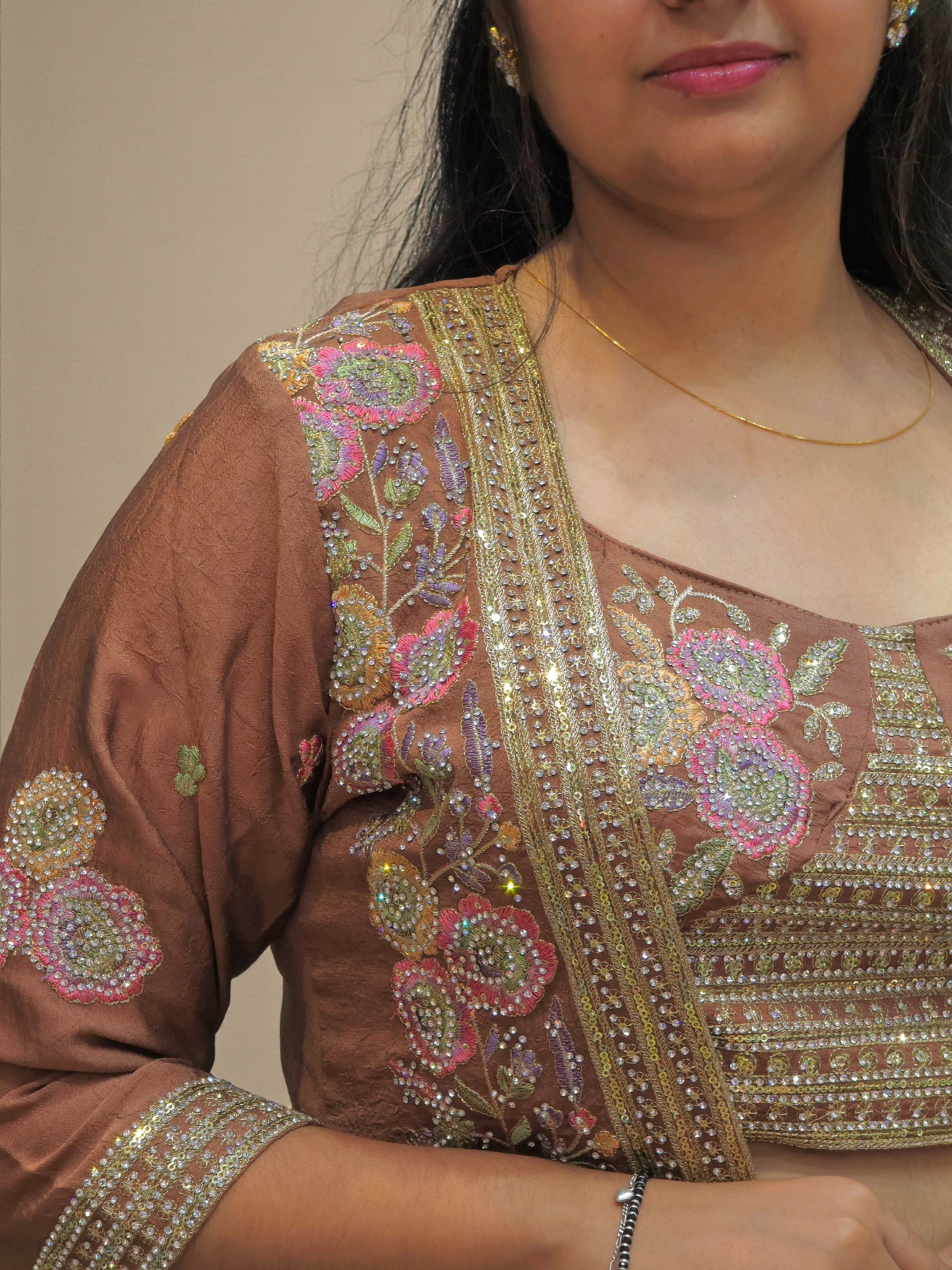Festive rust brown fusion wear for mehendi function