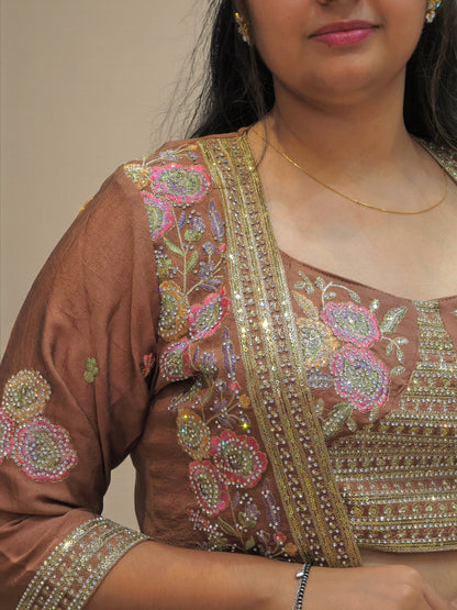 Festive rust brown fusion wear for mehendi function