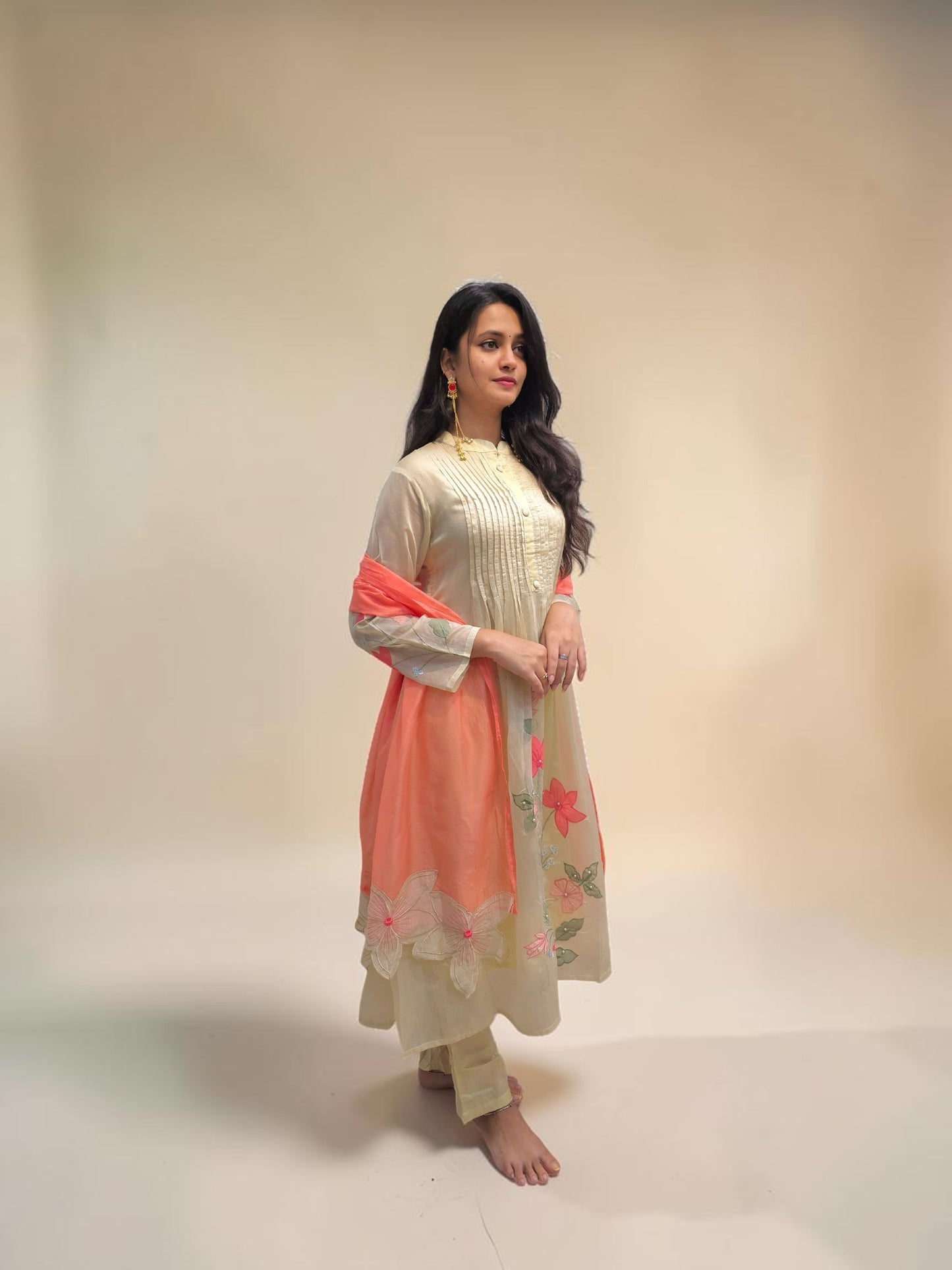 Elegant summer wear Mul Chanderi kurta set for women