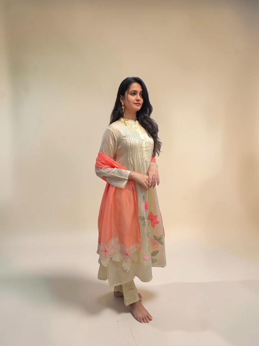 Elegant summer wear Mul Chanderi kurta set for women