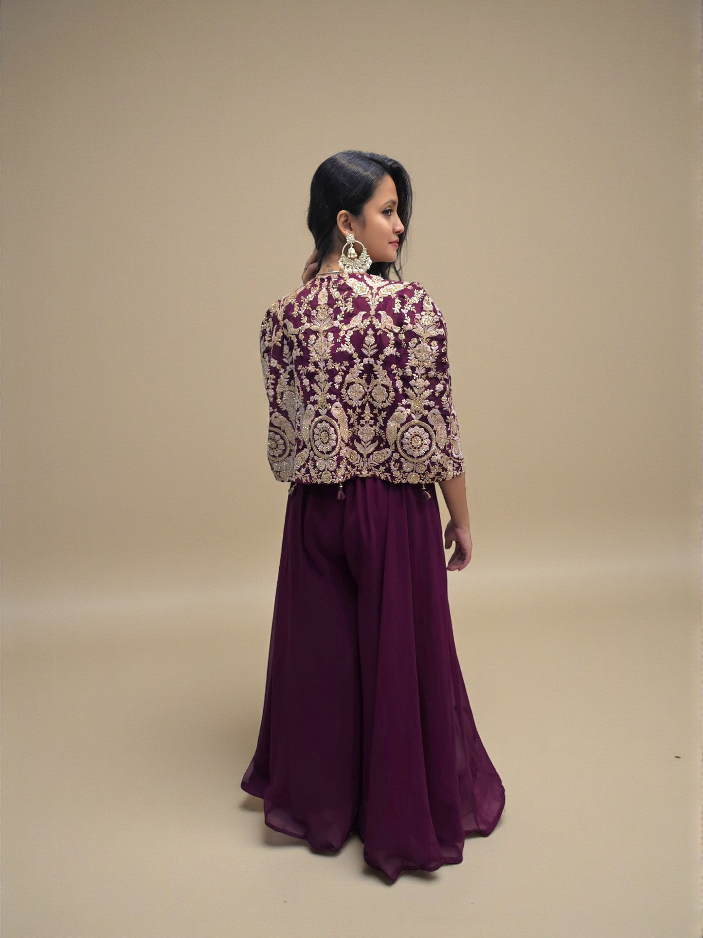 Stylish wine crop top palazzo for evening wear