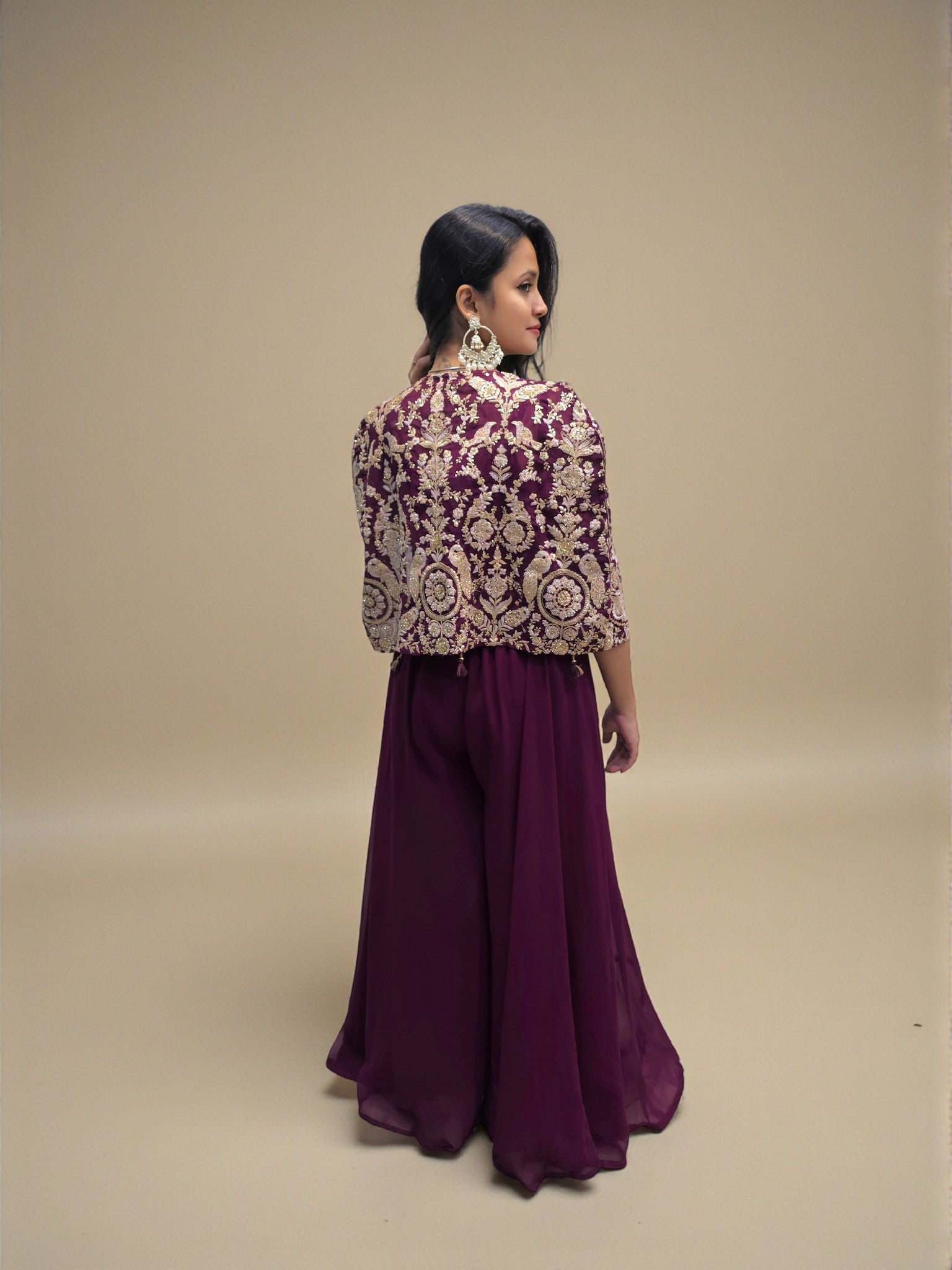 Stylish wine crop top palazzo for evening wear