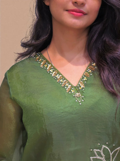 Elegant green embroidered co-ord set – traditional wear for ladies