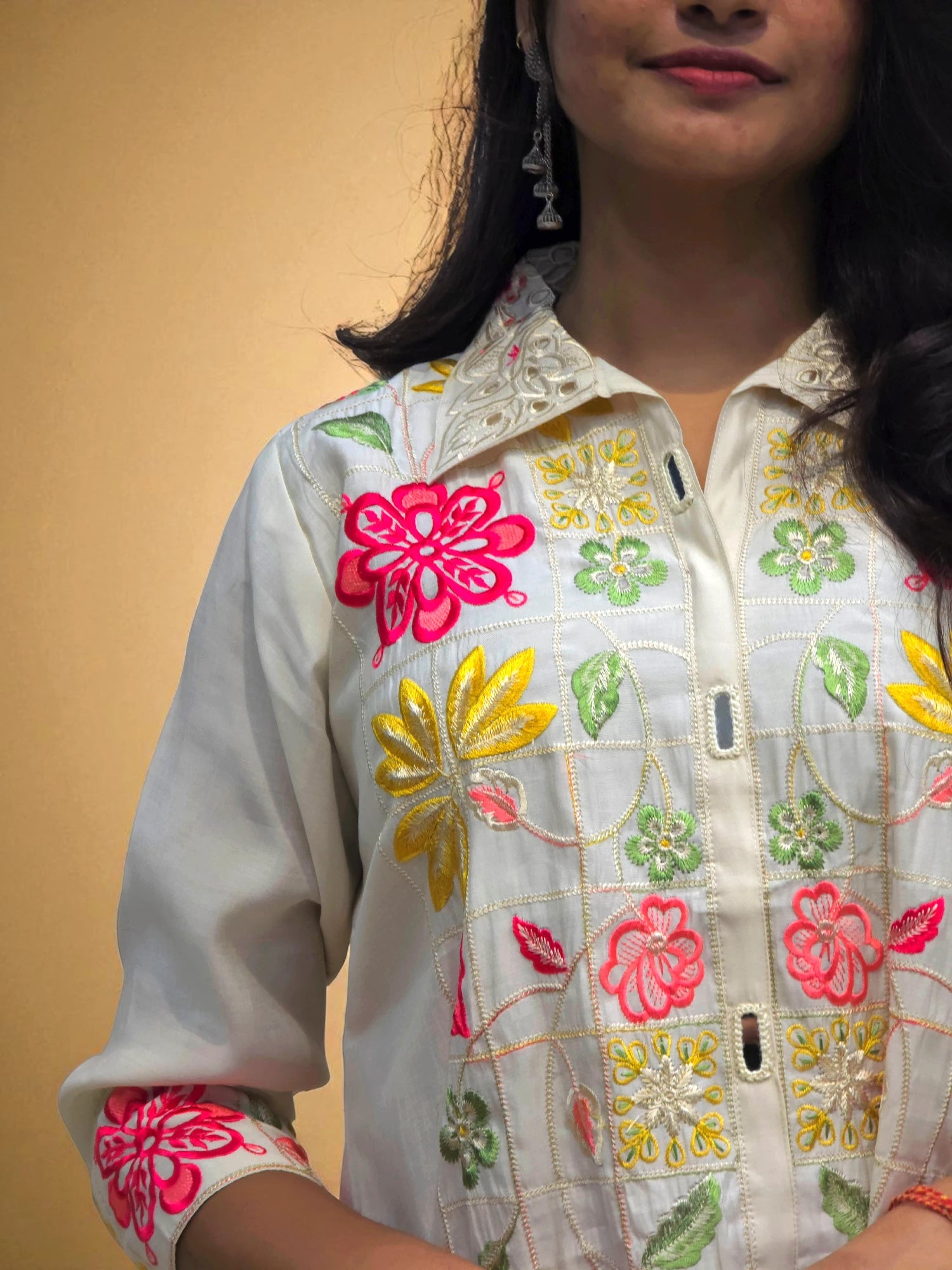 stylish mul-chanderi co-ord set with floral embroidery for women – Ambika Boutique fashion