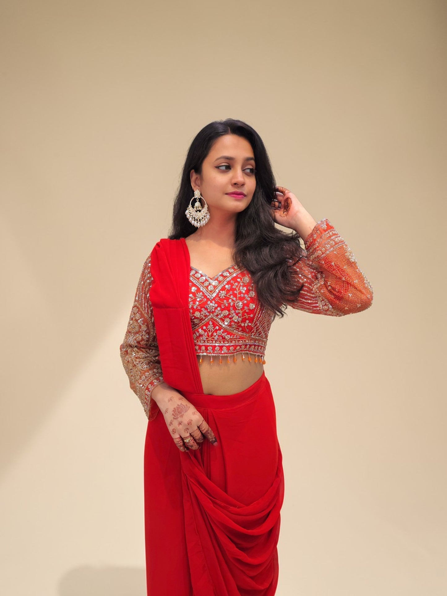 Indo western drape saree outfit for wedding function