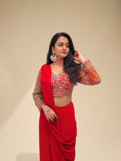 Indo western drape saree outfit for wedding function