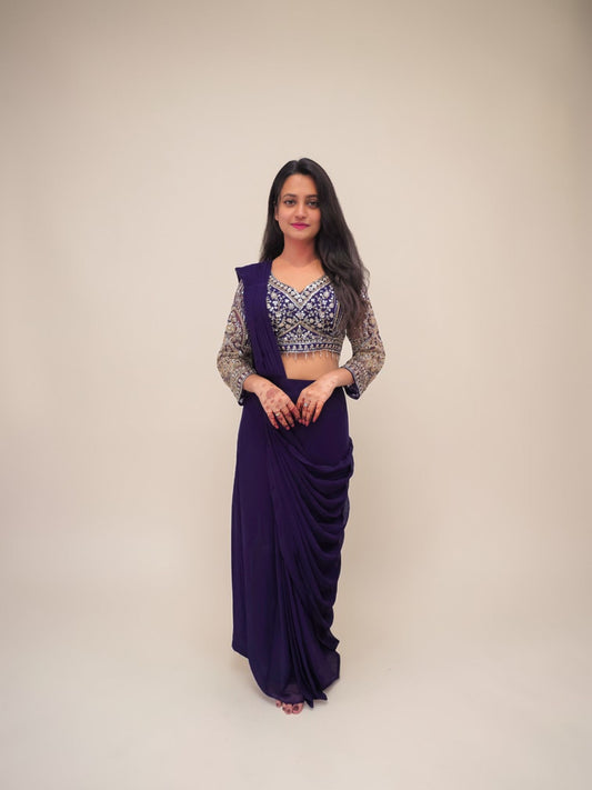 Indo western ready to wear saree outfit for wedding function