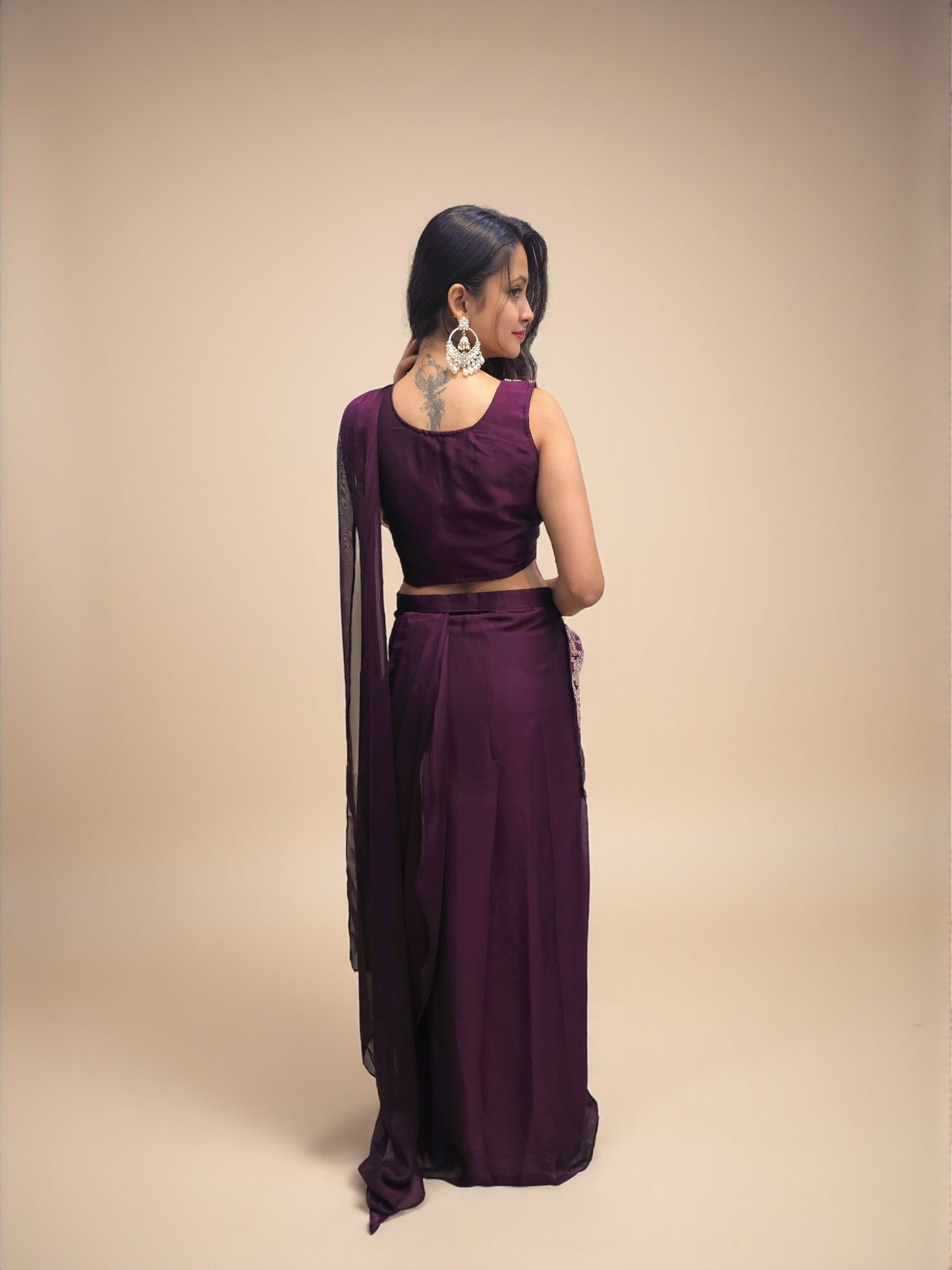 Luxury indo western party wear crop top drape skirt set