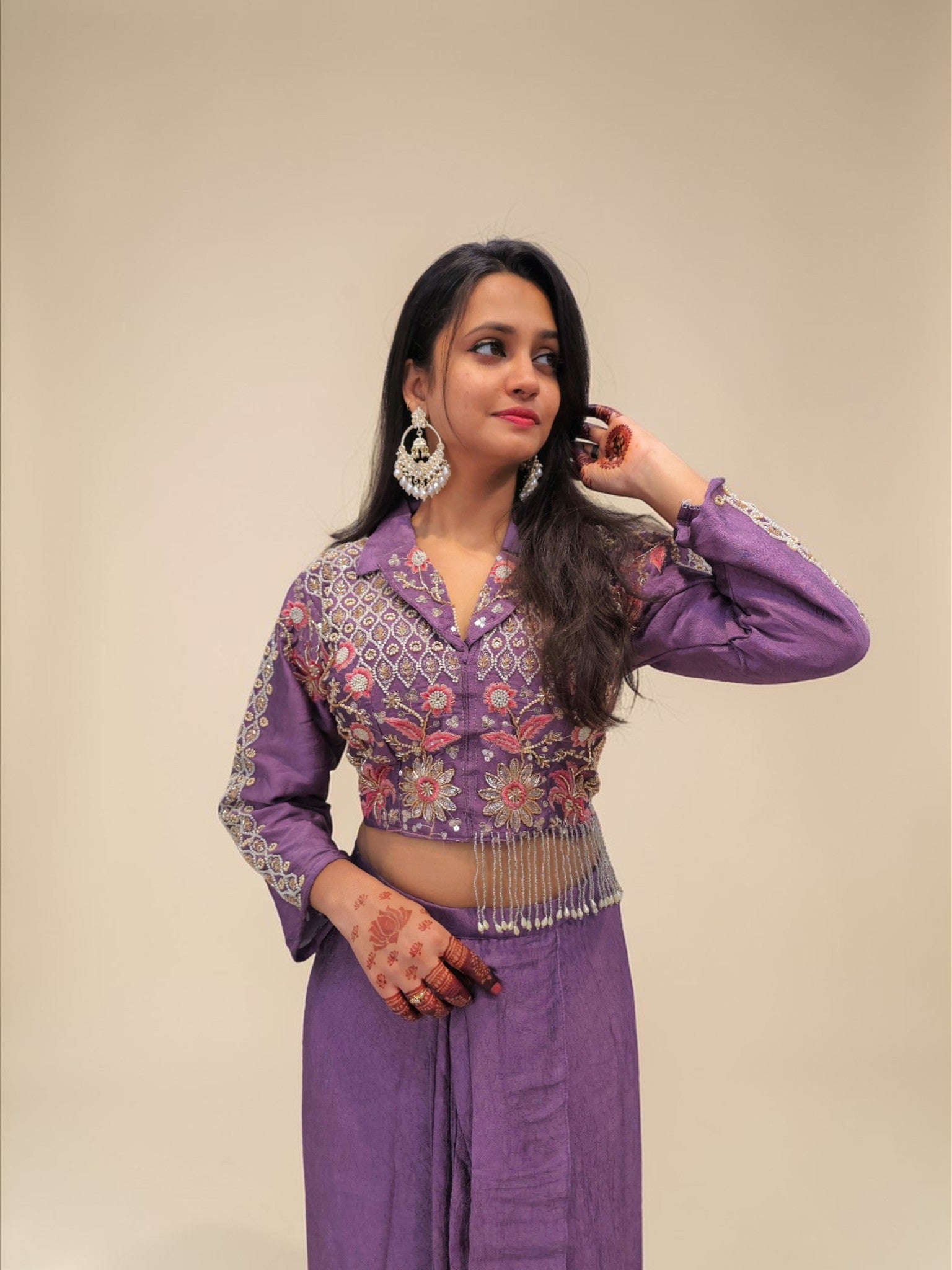 Luxury indo western party wear crop top skirt set