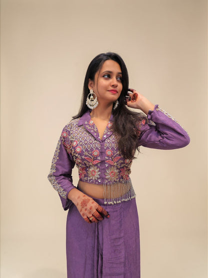 Luxury indo western party wear crop top skirt set