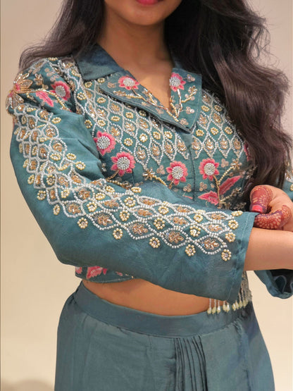 Pre wedding mehendi outfit crop top and dhoti skirt