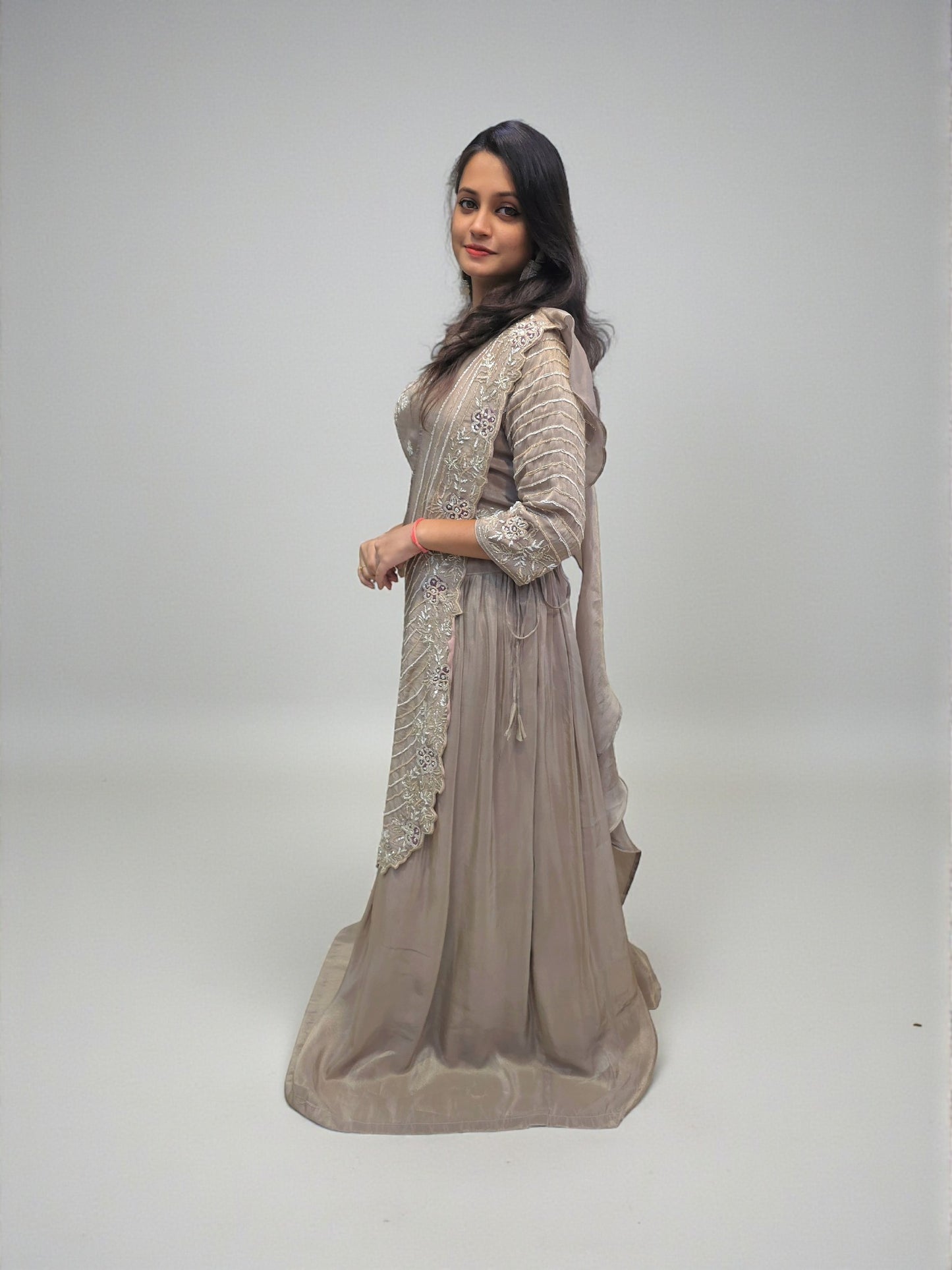 Festive wear lehenga with detailed embroidery and drape dupatta