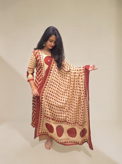 Traditional printed kurta pant set with dupatta for women