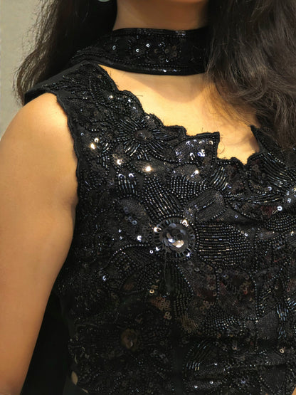 Designer black dhoti skirt crop top for women