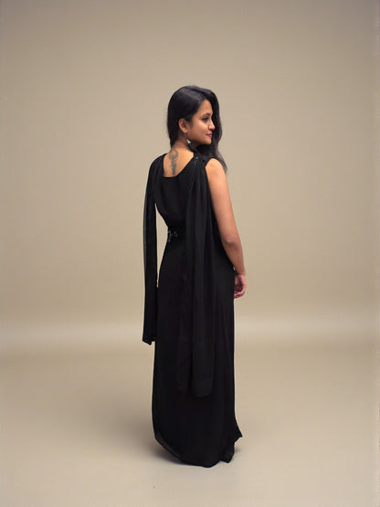 Cocktail party black crop top dhoti skirt set