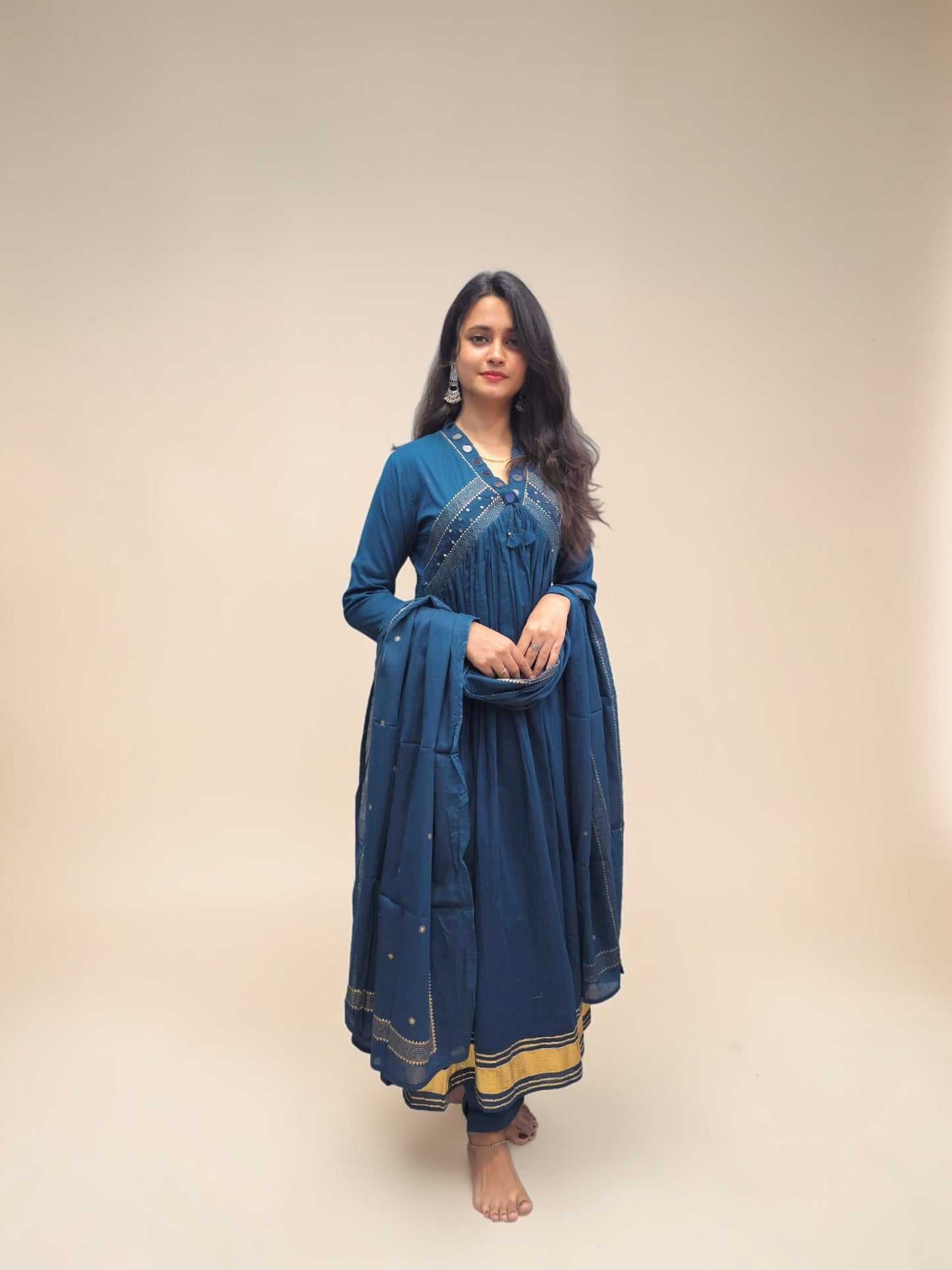 Festive wear mirror work Anarkali kurta set for women