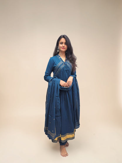 Festive wear mirror work Anarkali kurta set for women