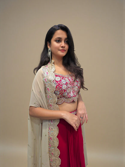 Festive indo western crop top dhoti skirt set for women