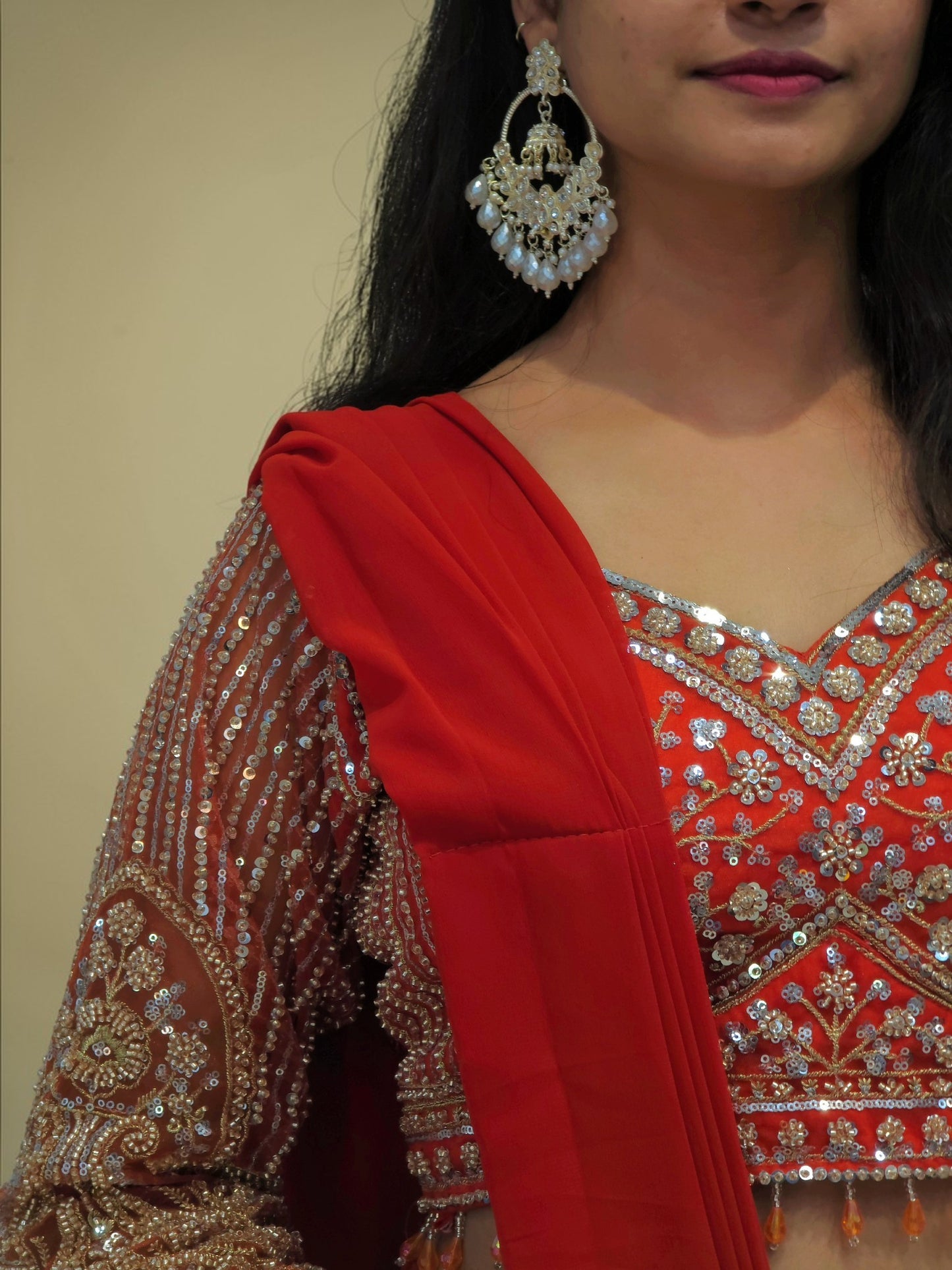 Festive rust orange drape saree outfit for women